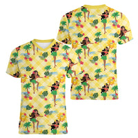 Hawaii Hula Girl Tropical Women V-Neck T-Shirt Yellow Palaka