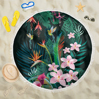 Hawaii Hummingbird Tropical Flowers Beach Blanket Dark Green