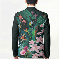 Hawaii Hummingbird Tropical Flowers Blazer Dark Green