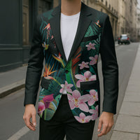Hawaii Hummingbird Tropical Flowers Blazer Dark Green