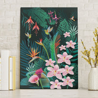 Hawaii Hummingbird Tropical Flowers Canvas Wall Art Dark Green