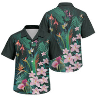 Hawaii Hummingbird Tropical Flowers Family Matching Tank Maxi Dress and Hawaiian Shirt Dark Green