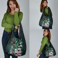 Hawaii Hummingbird Tropical Flowers Grocery Bag Dark Green