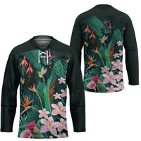 Hawaii Hummingbird Tropical Flowers Hockey Jersey Dark Green