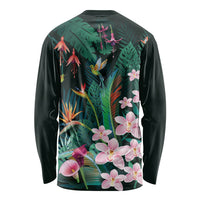 Hawaii Hummingbird Tropical Flowers Long Sleeve Shirt Dark Green