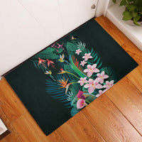 Hawaii Hummingbird Tropical Flowers Rubber Doormat Dark Green