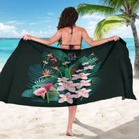 Hawaii Hummingbird Tropical Flowers Sarong Dark Green