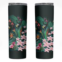 Hawaii Hummingbird Tropical Flowers Skinny Tumbler Dark Green