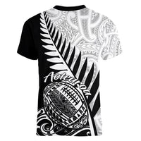 New Zealand Silver Fern Rugby Women V Neck T Shirt Aotearoa Maori Black Version LT01 - Polynesian Pride