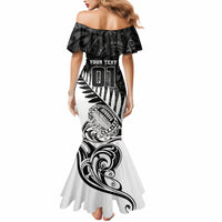 Custom New Zealand Silver Fern Rugby Mermaid Dress Aotearoa Maori White Version LT01 - Polynesian Pride