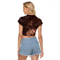 Bula Fiji Masi Raglan Cropped T Shirt Fijian Tapa Vintage Dark Brown Version LT01 - Polynesian Pride