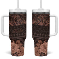 Bula Fiji Masi Tumbler With Handle Fijian Tapa Vintage Dark Brown Version