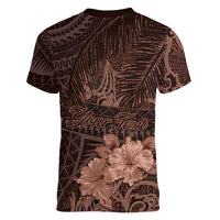 Bula Fiji Masi Women V Neck T Shirt Fijian Tapa Vintage Dark Brown Version LT01 - Polynesian Pride