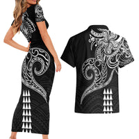Hawaii Valentine Couples Matching Short Sleeve Bodycon Dress and Hawaiian Shirt Kakau Polynesian Heart LT01 - Polynesian Pride