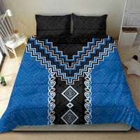 Blue Niho Taniwha Mix Poutama Bedding Set Unique Taniko Aotearoa