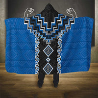Blue Niho Taniwha Mix Poutama Hooded Blanket Unique Taniko Aotearoa