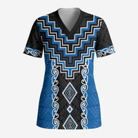 Blue Niho Taniwha Mix Poutama Scrub Top Unique Taniko Aotearoa - Polynesian Pride