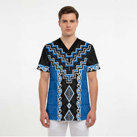 Blue Niho Taniwha Mix Poutama Scrub Top Unique Taniko Aotearoa - Polynesian Pride