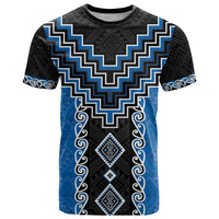 Blue Niho Taniwha Mix Poutama T Shirt Unique Taniko Aotearoa