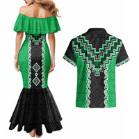Green Niho Taniwha Mix Poutama Couples Matching Mermaid Dress and Hawaiian Shirt Unique Taniko Aotearoa