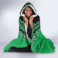 Green Niho Taniwha Mix Poutama Hooded Blanket Unique Taniko Aotearoa