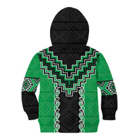 Green Niho Taniwha Mix Poutama Kid Hoodie Unique Taniko Aotearoa