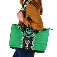 Green Niho Taniwha Mix Poutama Leather Tote Bag Unique Taniko Aotearoa