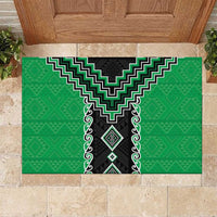 Green Niho Taniwha Mix Poutama Rubber Doormat Unique Taniko Aotearoa