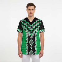 Green Niho Taniwha Mix Poutama Scrub Top Unique Taniko Aotearoa - Polynesian Pride