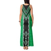 Green Niho Taniwha Mix Poutama Tank Maxi Dress Unique Taniko Aotearoa