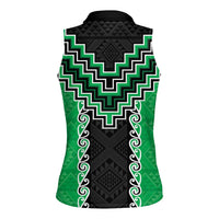 Green Niho Taniwha Mix Poutama Women Sleeveless Polo Shirt Unique Taniko Aotearoa