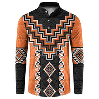 Orange Niho Taniwha Mix Poutama Button Sweatshirt Unique Taniko Aotearoa