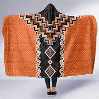 Orange Niho Taniwha Mix Poutama Hooded Blanket Unique Taniko Aotearoa