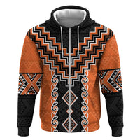 Orange Niho Taniwha Mix Poutama Hoodie Unique Taniko Aotearoa
