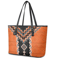 Orange Niho Taniwha Mix Poutama Leather Tote Bag Unique Taniko Aotearoa