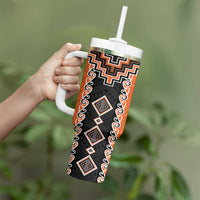 Orange Niho Taniwha Mix Poutama Tumbler With Handle Unique Taniko Aotearoa