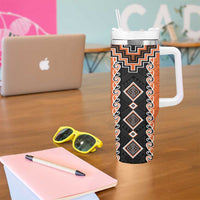 Orange Niho Taniwha Mix Poutama Tumbler With Handle Unique Taniko Aotearoa