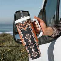 Orange Niho Taniwha Mix Poutama Tumbler With Handle Unique Taniko Aotearoa