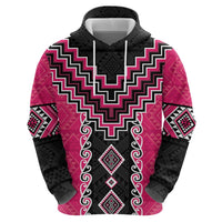 Pink Niho Taniwha Mix Poutama Hoodie Unique Taniko Aotearoa