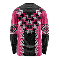 Pink Niho Taniwha Mix Poutama Long Sleeve Shirt Unique Taniko Aotearoa