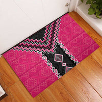 Pink Niho Taniwha Mix Poutama Rubber Doormat Unique Taniko Aotearoa