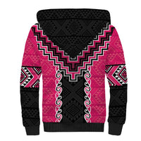 Pink Niho Taniwha Mix Poutama Sherpa Hoodie Unique Taniko Aotearoa