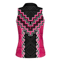 Pink Niho Taniwha Mix Poutama Women Sleeveless Polo Shirt Unique Taniko Aotearoa