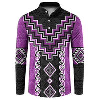 Purple Niho Taniwha Mix Poutama Button Sweatshirt Unique Taniko Aotearoa