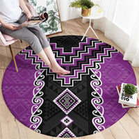Purple Niho Taniwha Mix Poutama Round Carpet Unique Taniko Aotearoa LT01 - Polynesian Pride