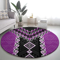 Purple Niho Taniwha Mix Poutama Round Carpet Unique Taniko Aotearoa LT01 - Polynesian Pride