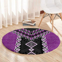 Purple Niho Taniwha Mix Poutama Round Carpet Unique Taniko Aotearoa LT01 - Polynesian Pride