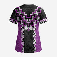 Purple Niho Taniwha Mix Poutama Scrub Top Unique Taniko Aotearoa - Polynesian Pride