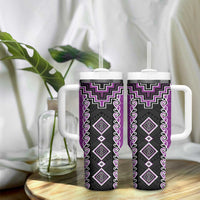 Purple Niho Taniwha Mix Poutama Tumbler With Handle Unique Taniko Aotearoa