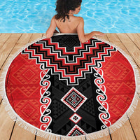 Red Niho Taniwha Mix Poutama Beach Blanket Unique Taniko Aotearoa